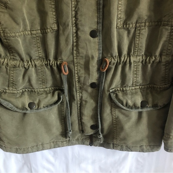 Hinge Olive Green Utility Military Inspired Lightweight Zip Snap Jacket - Picture 5 of 14